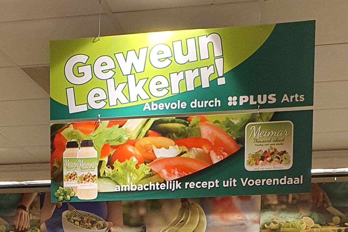 Meimar sladressing naar ambachtelijk recept uit Voerendaal binnen de productpromotie actie Geweun Lekkerrr! bij Plus Arts in Landgraaf