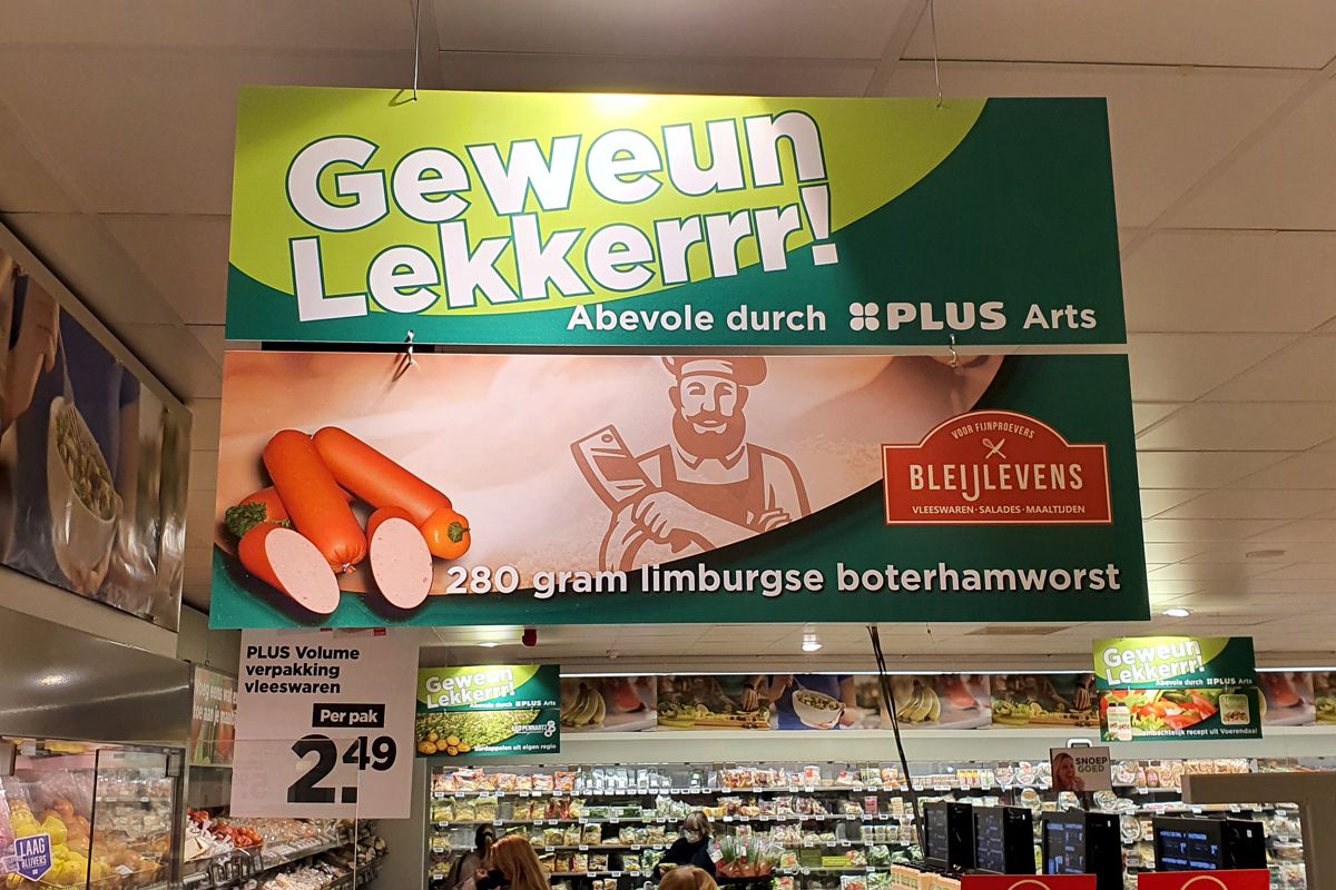Limburgse boterhamworst van Bleijlevens is een product in de Geweun Lekkerrr! promotie campagne van Plus Arts in Landgraaf