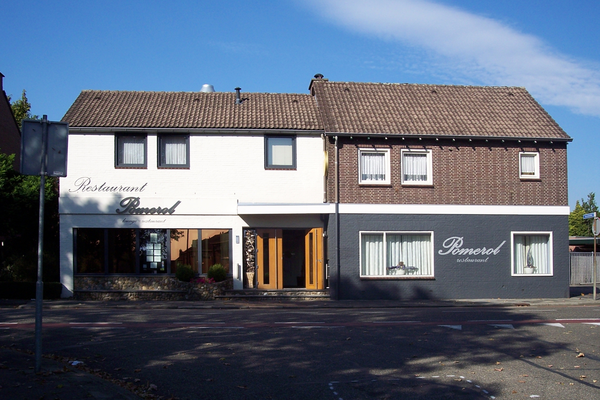 Restaurant Pomerol Nieuwenhagen, letterschilderwerk, handwerk, letterzetter, muurschildering, geschilderde letters, muurreclame